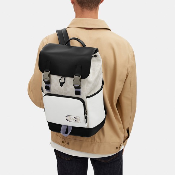 NWT Coach Outlet Track Backpack In Colorblock Signature Canvas With Coach Stamp - Picture 5 of 5